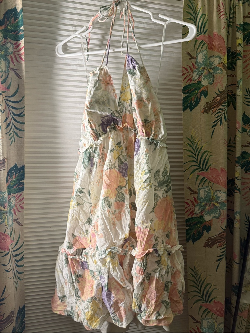 H&M Divided Floral Smocked Mini Dress in White, Pink, Yellow, Green, Purple